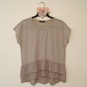 femme Oatmeal Nude Scoop Neck Ruffled Hem Top